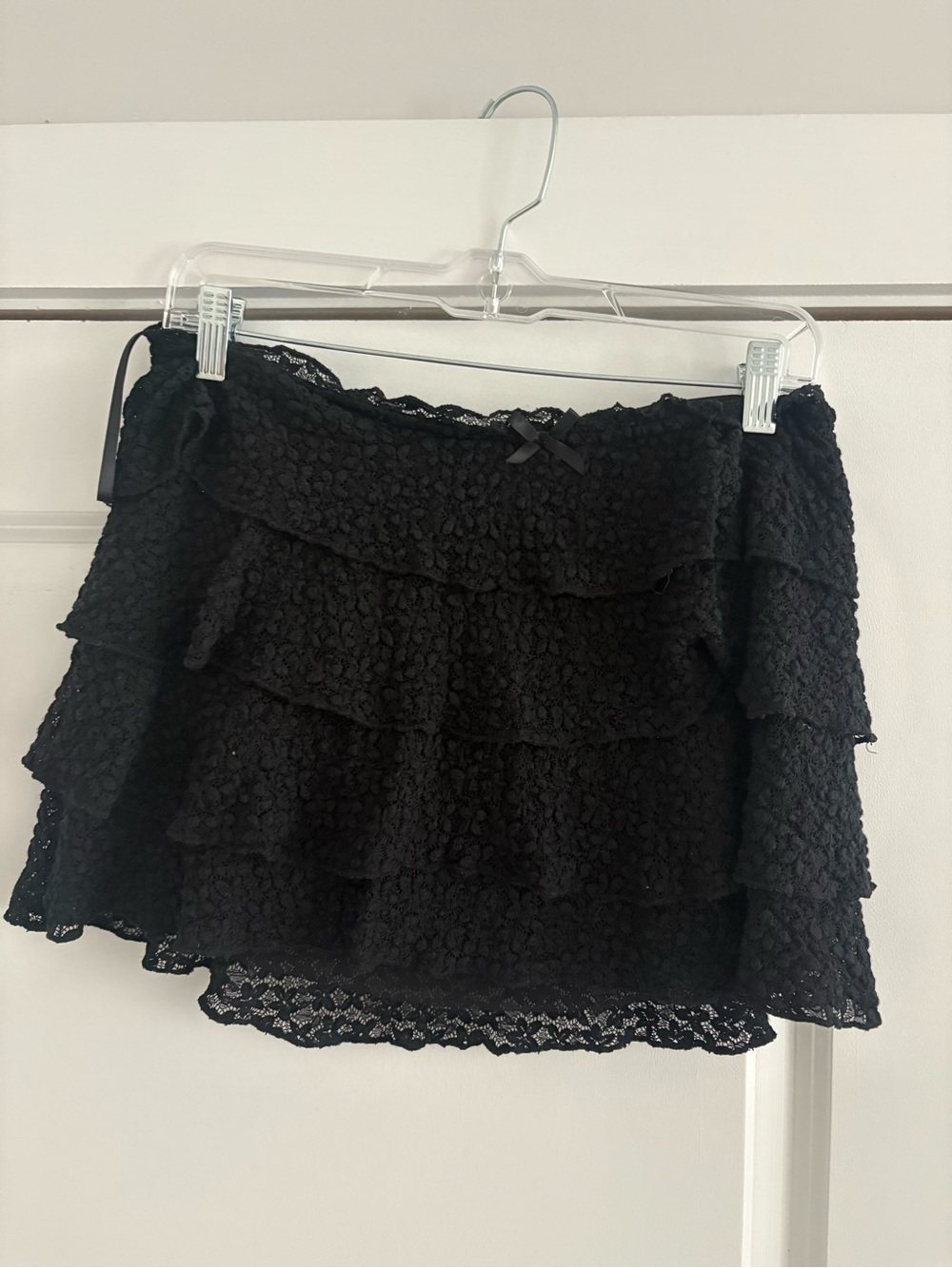 Black Lace Tiered Skort with Bow Accent